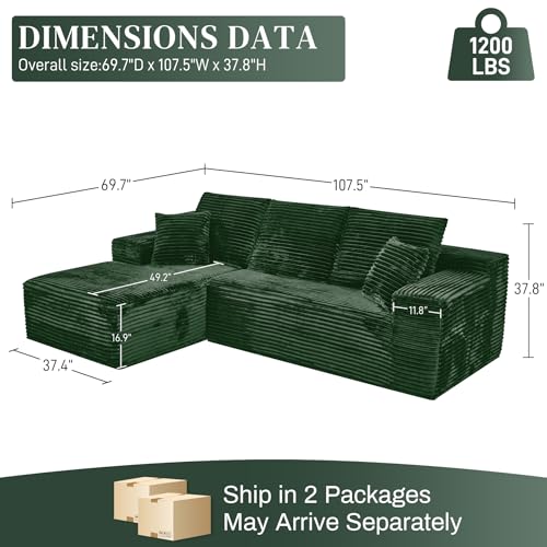 Image of 108 inch Boneless Couch for Living Room, L Shaped Modular Sectional Sofa