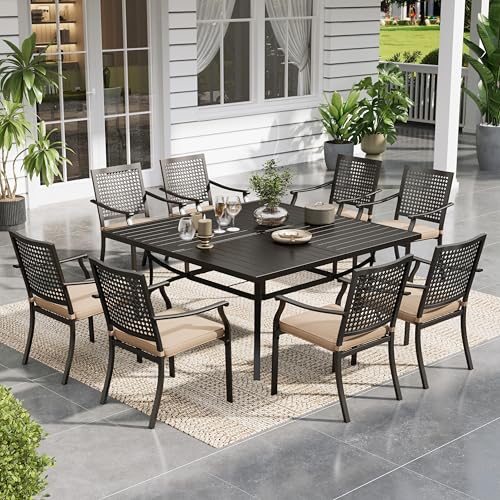 Image of Sophia & William Patio Table and Chairs Set, Outdoor Dining Set for 8, 9 Piece Metal Patio Furniture, 57.5 inch Black Square Table(Beehive)
