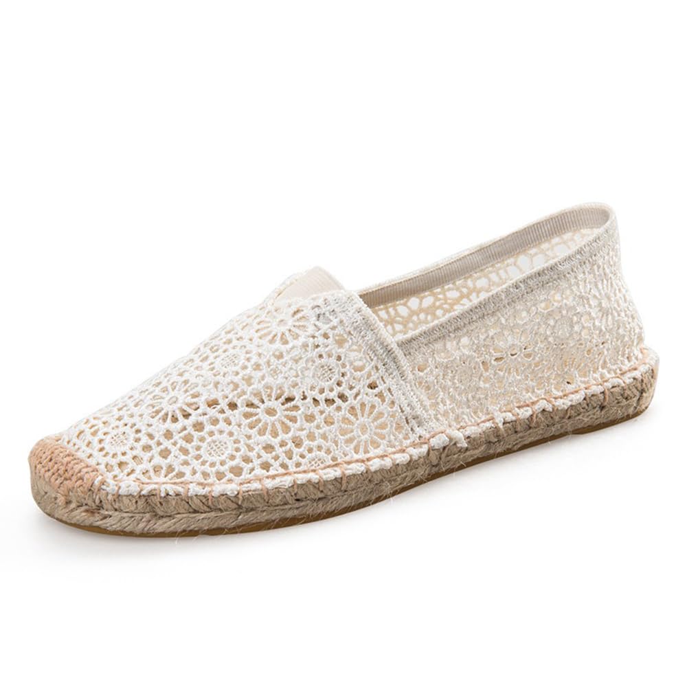 FANSU Pizzo Espadrillas Donna, Donna Classico Espadrillas, Tela Slip-on Piatto Espadrillas, Moda Scarpe da Pescatore, Suola Antiscivolo