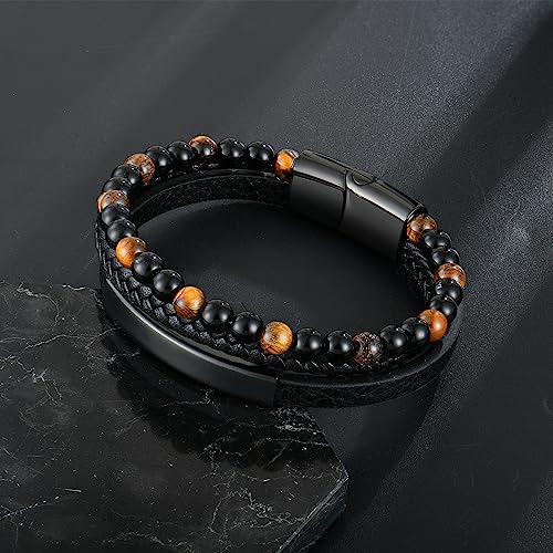 Raymard PB31410B Mens Tiger Eye Matee Black Onyx Lava Rock Volcanic Stone Beaded Bracelet thumb #4