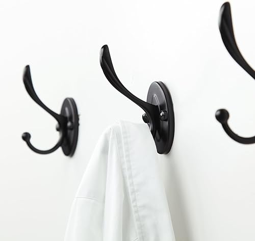 Miniatura 8 de 5 ganchos negros para abrigos montados en la pared, ganchos de pared negros mate con tornillos, ganchos de metal negro mate para toallas para baños,