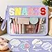 Snack Bag for Travel - Clear Chenille Varsity Letter Flat Pouch with Zipper, Waterproof Clear PVC&PU Preppy Patch Makeup Cosmetic tote Bags for Women Girls (Purple-Snacks)
