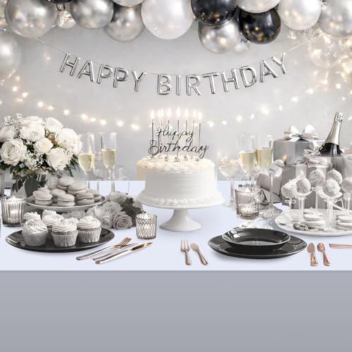 Image of 6 Pack Silver Plastic Tablecloth, Disposable Rectangle Table Covers, Holographic Metallic Foil Tablecloth Silver Party Supplies Decorations for Birthday Graduation Disco Bachelorette, 54x108Inch