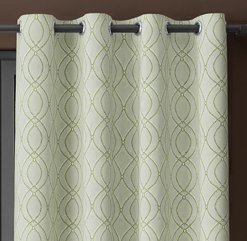 Image of Yellow Weaves 1 Pc Jacquard Oval Eyelet Window Curtain - Perfect for Home, Office, Bedroom, Living Room & Balcony - 5 Feet (Pastel Green)