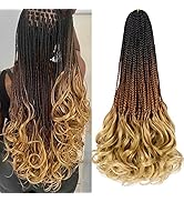 LIYATE 7 Packs French Curl Crochet Braids 18 Inch Goddess Box Braids Crochet Hair Pre Looped Croc...