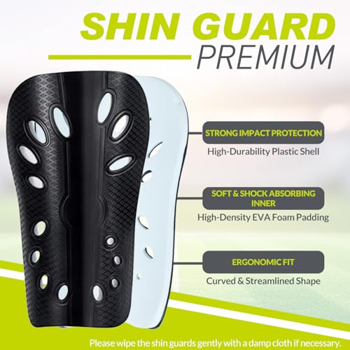 Image of GISCO Premium Soccer Shin Guards for Youth & Adults | Lightweight Football Shin Pads | Protective Soccer Gear for Training & Matches (Black, Medium)