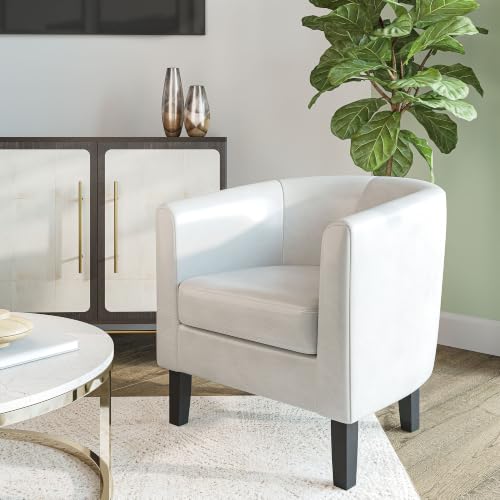 Image of BELLEZE Accent Barrel Chair, Club Tub Sofa Corner Chair with Flared Legs and Cozy Soft Padding for Living Room Bedroom Waiting Room - White