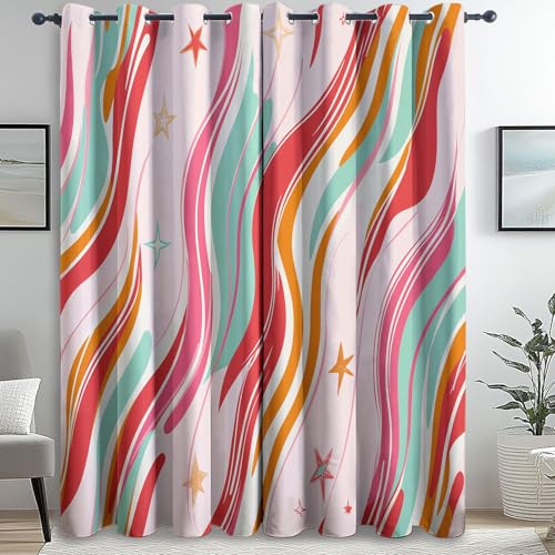 Genérico Cortinas Salon Modernas, Abstracto Líneas Estrellas impresión patrón, Color Cortinas Opacas Termicas Aislantes, 140An x 280Al cm (2 Paneles) para la decoración del Dormitorio