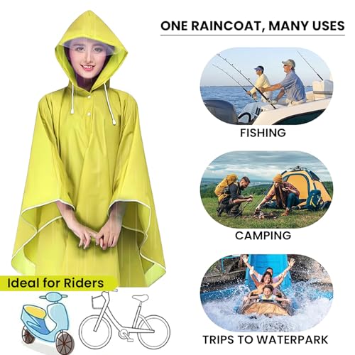 Image of HACER EVA Raincoat Poncho 160 GSM with Adjustable Hood Full Sleeves Knee Length Universal Size Waterproof Outdoor Rainwear for Women Camping Trekking Hiking (Pack of 1, Yellow)
