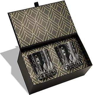 Worlds First Eco-Friendly Crystal Whiskey Glasses - European Crafted Set of 2 Monarch Glass Tumblers (340ml) for Scotch, Bourbon, Old Fashioned Cocktails & Drinks - Elegant Gold Foil Gift Box