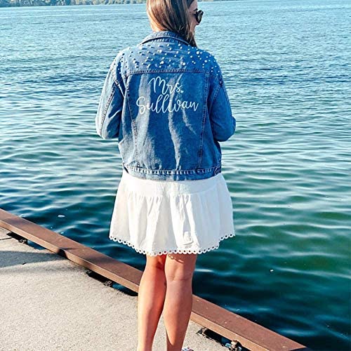 Custom Bride Jean Jacket for Wedding,Personalized Women Denim Jacket with Pearls,Future Mrs Wifey Jean Jacket4