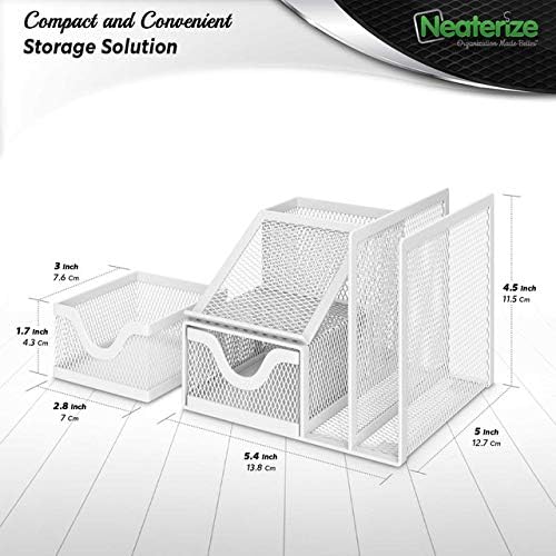 NEATERIZE Desk Organizer for Files - Sturdy Desktop Organizer for Home Office School College - Office Supplies and Accessories Organization Caddy for Sticky Notes Pens & Pencils Holder - (White)