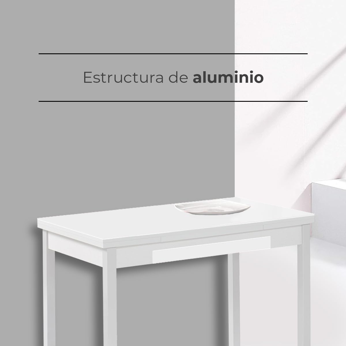 Astimesa - Mesa de Cocina Extensible con Tapa laminada, con 2 Alas y Cajón - Estructura de Metal Blanco - Color: Blanco - Mesa Cerrada: 100 cm x 60 cm. Mesa extendida: 150 x 60 cm