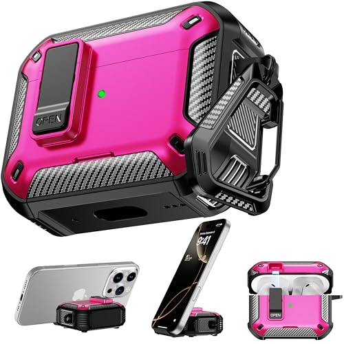 Image of AirPods Pro 3 Case with Safety Lock Phone Stand Magsafe, Rose Red