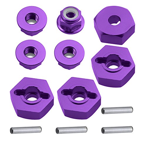 Hobbypark 12Mm Aluminum Wheel Hex Drive Hub Adapters (4P) & M4 Locknuts (4P) For Redcat Racing Exceedrc Hsp Himoto Rc Hobby Car Accessories Purple #TOP4