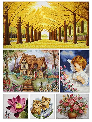 Image of Generic Counted Easy Cross Stitch Kits Rooster & Flowers Color Stamped Embroidery for Starter Kits DIY 11CT Stamped Patterns Embroidery Needlework Kit Supplies 12 Inch Hoop Included(129-A)
