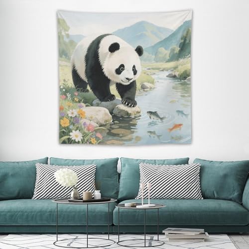 Tapisserie murale bohème panda décoration salon vintage 152cm