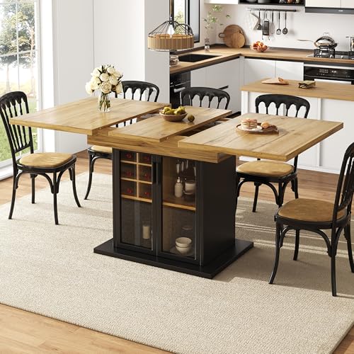 Mesa de comedor telescópica 110-140 x 80 cm, mesa de cocina plegable para 4-6 personas, mesa de cocina extensible, mesa de ahorro de espacio para cocina y salón, mesa con estante para vino, puerta de