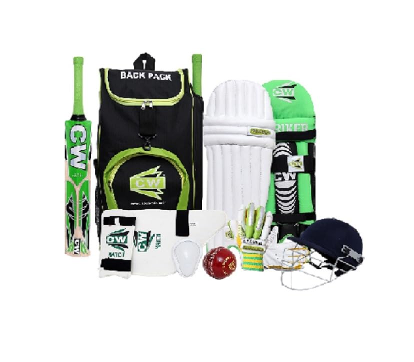 CW Bullet Kashmir Willow Kit All Age Cricket Set All Age Group Complete Cricket Set Official Tournament Quality Cricket Package Cricket Kit Pack Youth Junior Kids Senior Adult Men Size 3