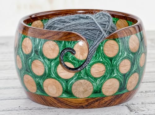 Image of Wooden Yarn Bowl for Knitting Yarn Bowl for Crocheting, Yarn Storage Bowl to Prevent Slipping, Wooden Yarn Holder, Best Gift for Crochet (#Design-2)