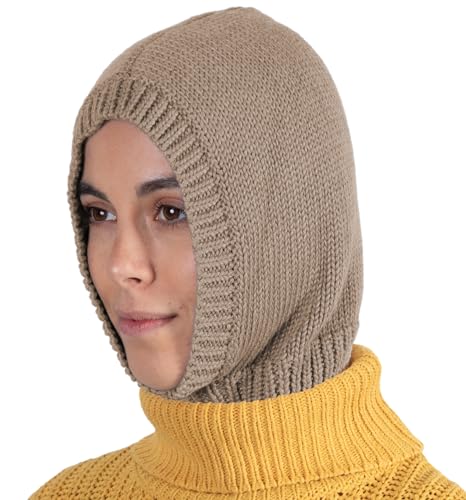 Brook + Bay Knitted Hooded Scarf for Women (Knitted Hood Balaclava, Pebble)