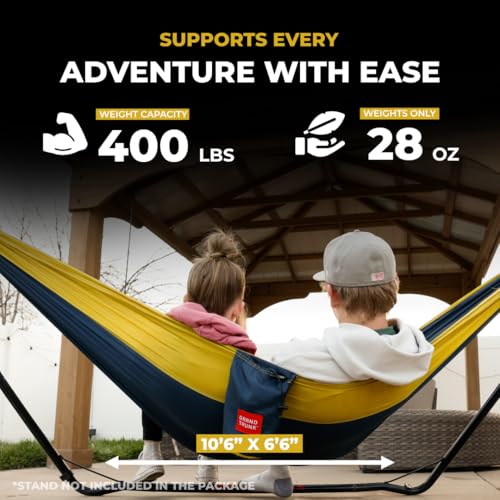 Grand Trunk Double Deluxe Hammock | Ultra-Strong & Lightweight | 11 ft Hammock with Ripstop Nylon | 500 lb Capacity | Fast-Drying & Weather-Resistant | Navy/Light Blue - Image 2