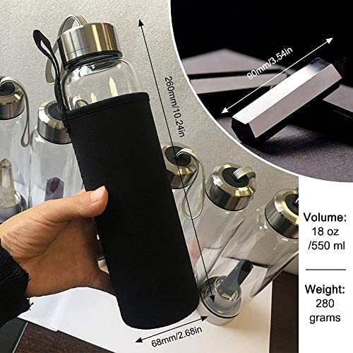 HINATAA Crystal Water Bottle, Removable Natural Crystal Gemstone Glass Bottle, Portable Proof Leak Natural Quartz 550ml (Obsidian) - Image 4