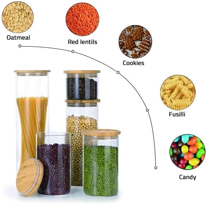 Miniatura 2 de GENICOOK - Juego de recipientes de vidrio de borosilcato con ecológico, almacenamiento de recipientes de cereales, tapas de bambú natural fáciles de