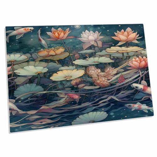 Desk Pad con diseño de flores de loto y peces koi miniatura 1