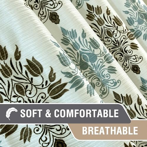 Image of Cortina Polyester 75% Blackout Curtains Set of 2 Floral Print | Grommet Eyelet Window Curtains for Living Room, Bedroom & Kids Room | Light Filtering Drapes for Privacy (White, 5 FT)