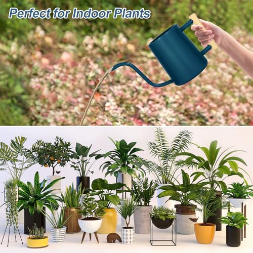 Image of Watering Can Indoor Plants, 35 oz /1000 ml Metal Stainless Steel Watering Can Pot with Long Spout for Indoor House Plants Bonsai Outdoor Garden Flower Decorative (Dark Blue)