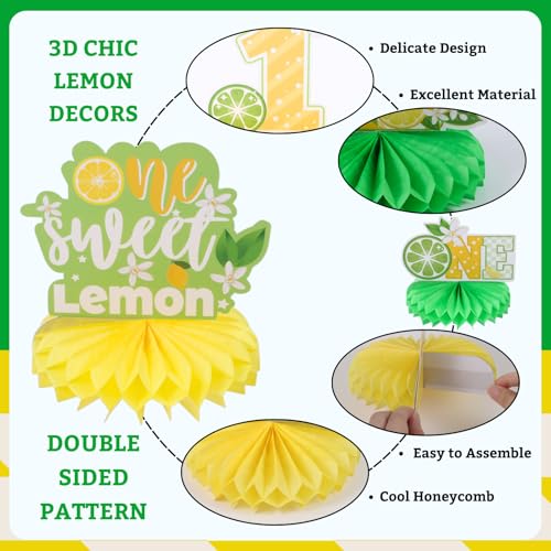 Image of 9pcs Lemon First Birthday Honeycomb Centerpieces Sweet One Lemon Party Table Decorations Summer Lemonade Tabletop Centerpieces for Baby Shower 1st Birthday Table Topper Sign Decorations