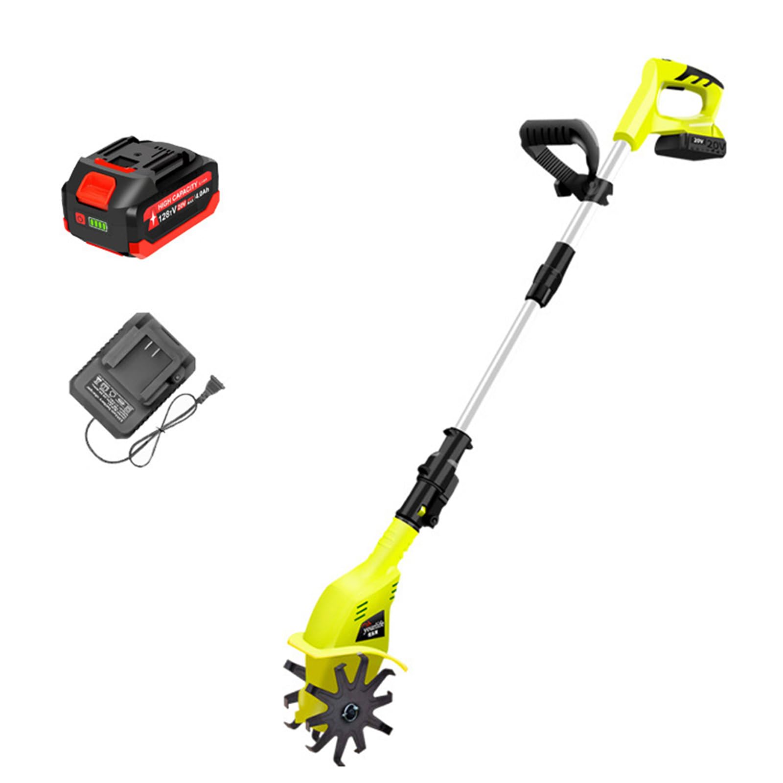 Motoazada eléctrica para jardín y huertos - Rotavavador inalámbrico con batería Recargable, Profundidad de labranza 25 cm, Ancho de Tierra cultivada 10 cm,TL-02