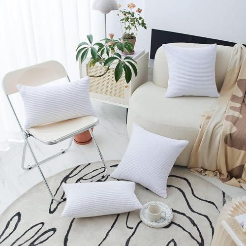 Image of Guffaw Corduroy Rectangular Cushion Covers, Size 12x18, Pack of 2, Multiple Colors (1, White)
