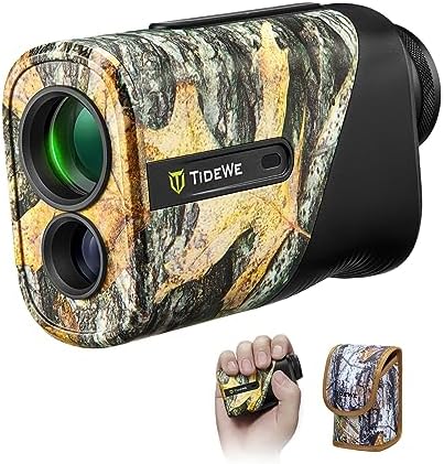 TIDEWE Hunting Rangefinder Mini with Rechargeable Battery, 875Y Laser Range Finder 6.5X Magnification, Distance/Angle/Speed/Scan Multi Functional Waterproof Rangefinder with Case (Leaf Camo)