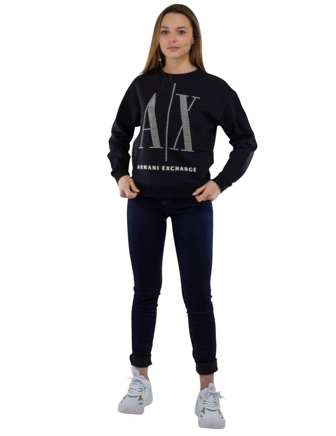 Armani Exchange Women's Studded Icon Sweatshirt, black, XL