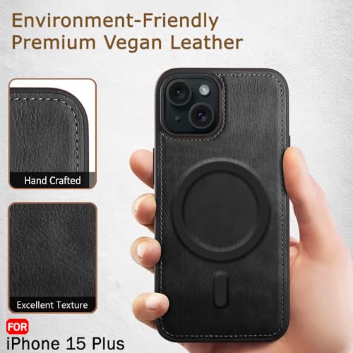 Image of TheGiftKart Genuine Leather Finish Back Cover Case for iPhone 15 Plus | Shockproof Design | Raised Edges for Camera & Screen Protection | Stunning Minimalist Design Case (MagSafe Compatible, Black)