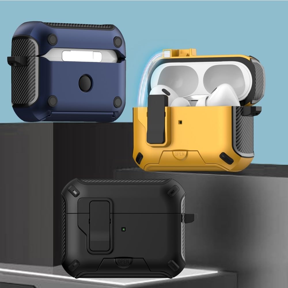 Generic Kompatybilny z AirPods Pro (2. generacji) (kolor: biały) odporny na wstrząsy twardy tył twardy silikon stojak pokrywa blokada etui brelok