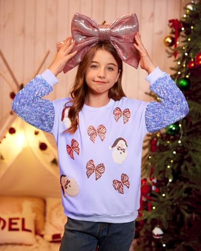 Image of BesserBay Girls Christmas Sequin Shirt Patchwork Long Sleeve Crop Tops 6-14 Years