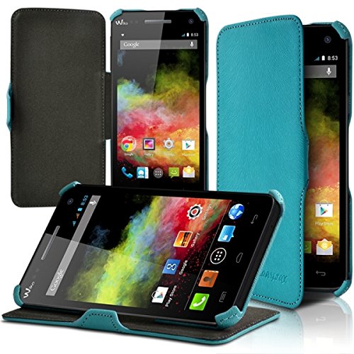 Seluxion - Housse Coque Etui à Rabat Latéral Fonction Support Bleu Clair pour Wiko Rainbow + Film de Protection