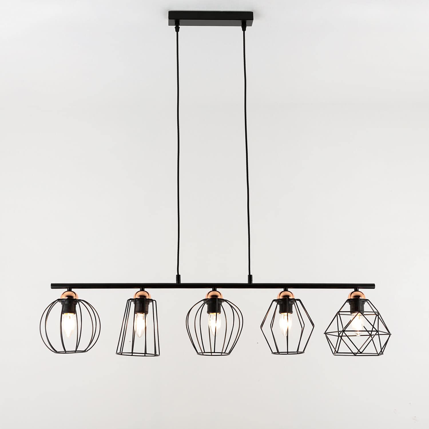 Easylight Lampada a sospensione 5-flame, lampada a sospensione tavolo da pranzo, lampada in rame nero, L:97 cm, E27, lampada da soggiorno, lampada in stile industriale, lampada a sospensione moderna
