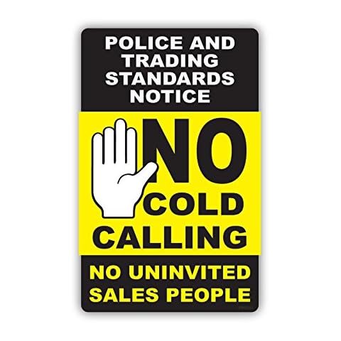 Pack of 2 NEW No Cold Calling Door Sticker - Black & Yellow Polite Notice - Fully Weatherproof Sign (Standard) (Self-adhesive Vinyl) Cover