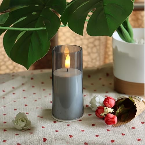 Image of CANDLE CHOICE Indoor Outdoor Flameless Candles with Timer Waterproof Realistic Flickering Battery Operated Pillar LED Lights with Acrylic Shell Wedding Party Christmas Decorations 6 Pack 2 inchx5 inch Grey