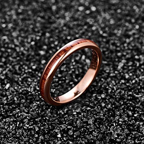 NUNCAD Rose Gold Ring for Women Hawaiian Koa Wood Inlay 4mm Tungsten Carbide Wedding Band Polished Edge Comfort Fit Size 6-123