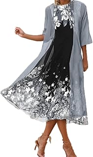 Womens Flowy Chiffon Floral Maxi Dresses with Jacket 2 Piece Set Summer Cocktail Wedding Guest Dresses
