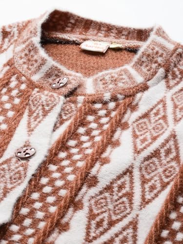 Image of Aarika Womens Winter Wear Maroon Colour Geometric Woolen Cardigan