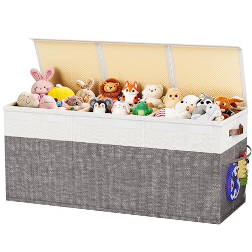 Dayacoco Toy Storage Box with Lids 150L Large Collapsible Kids Toy Chest Storage Bin Box with Dividers for Boys Girls For Bedroom Playroom Kindergarten Nursery (100 X40X 35cm Gray white)