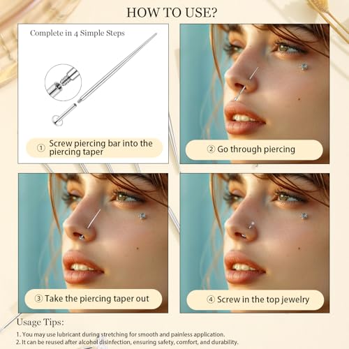 12PCS Body Piercing Taper Insertion Tool Kit 14G 16G 18G 20G Piercing Changing Tool Internal/External Threaded/Push In Piercing Threader Tool for Ear/Nose/Navel/Nipple/Lip/Eyebrow/Tongue3