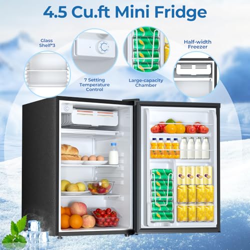 Image of Electactic 4.5 Cu.ft Mini Fridge with Freezer, Compact Refrigerator with Reversible Single Door, Adjustable Thermostat, Low Noise, Energy Efficient for Office, Dorm, Bedroom, Apartment BLACK
