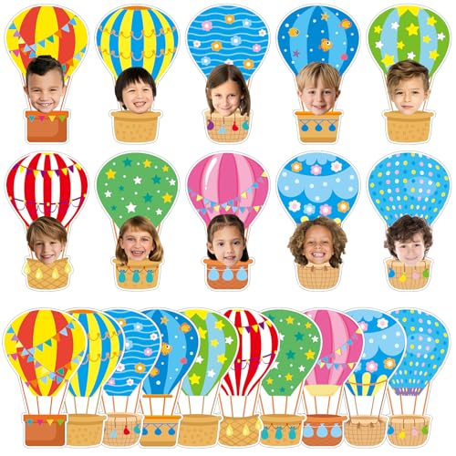 Image of 80Pcs Colorful Hot Air Balloons Cutouts Back to School Bulletin Board Hot Air Balloons Accents Paper Cut-Outs Classroom Decor for Kids DIY Craft Photo Wall Kindergarten Preschool Party Favor Supply